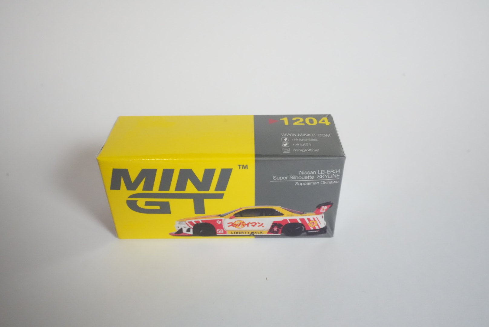 MINI GT #1204 Nissan LB-ER34 Super Silhouette SKYLINE – Suppaiman Okinawa – 1:64